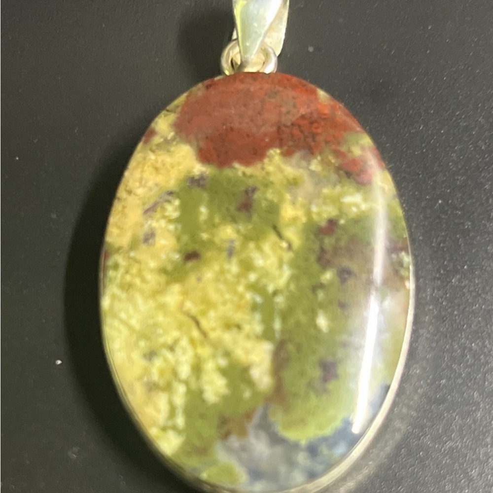 925 Silver Native Southwestern Moss Agate Stone Pendant.
